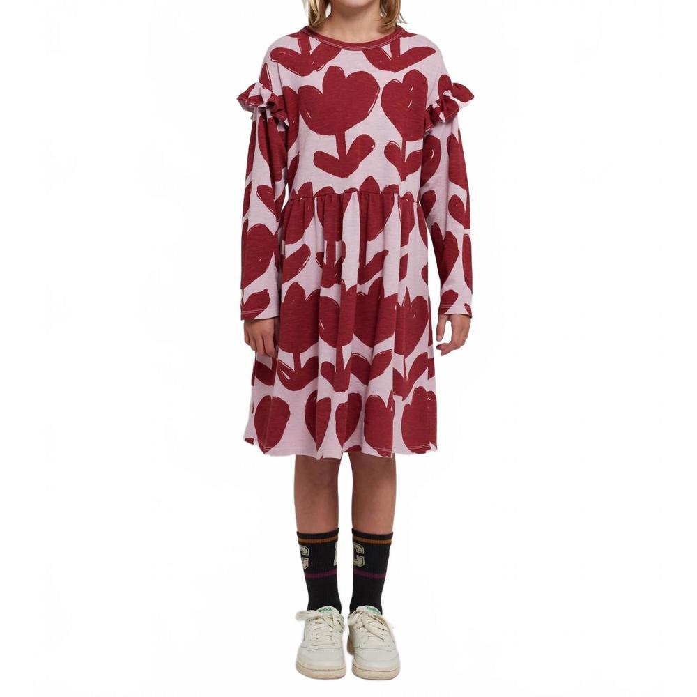 NEW BOBO CHOSES retro flowers all over ruffle dress in burgundy